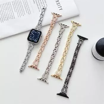 Браслет из нержавеющей стали с бриллиантами для Apple Watch Band 8 7 6 3 4 5 SE женский тонкий ремешок для iWatch 40 мм 41 мм 44 мм 45 мм 49 мм 38/40/41mm чёрный