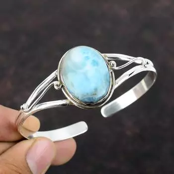 Браслет Larimar, ювелирные изделия из натуральных драгоценных камней, стерлинговое серебро 925 пробы, браслет-манжета, регулируемый браслет, ювелирные изделия ручной работы, подарок для мамы, антикварные ювелирные изделия Adjustable