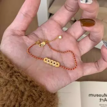Браслет Lucky Five Emperors Copper Coins Braided Red Rope, женский новый китайский стиль, праздничный, изысканный, модный, пригородный, ювелирные изделия