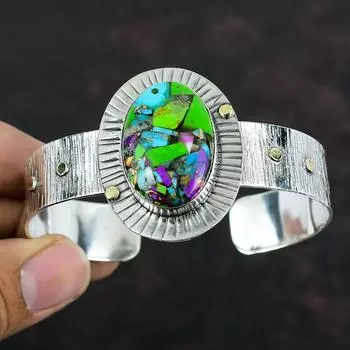 Браслет-манжета Fiesta Kingman Turquoise, многоцветный медный браслет-манжета из серебра 925 пробы, регулируемый браслет-манжета из драгоценных камней, браслет ручной работы