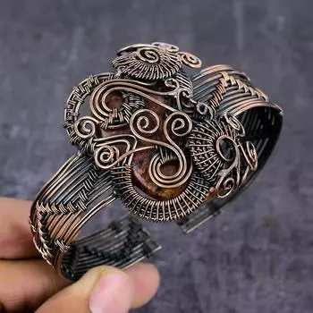 Браслет-манжета из натуральной яшмы Noreena Gemstone с медной проволокой, регулируемый A3G15
