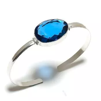 Браслет-манжета из серебра 925 пробы с голубым топазом Swiss Blue, регулируемый v7W68