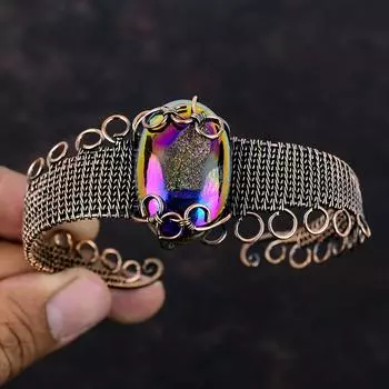 Браслет-манжета из титана Druzy, регулируемый браслет с медной проволокой, ювелирные изделия ручной работы из меди, ювелирные изделия с проволокой и драгоценными камнями, подарки на помолвку