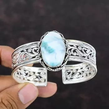Браслет-манжета Larimar, браслет ручной работы с драгоценными камнями, стерлинговое серебро 925 пробы, регулируемый браслет, античный браслет-манжета, подарок для матери, свадебные украшения Adjustable
