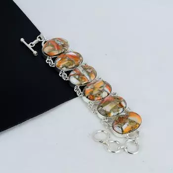 Браслет Orange Spiny Oyster Turquoise Gemstone Handmade из стерлингового серебра 925 пробы, браслет Orange Spiny Oyster Turquoise для жены, браслет унисекс, подарок 8 жёлтый