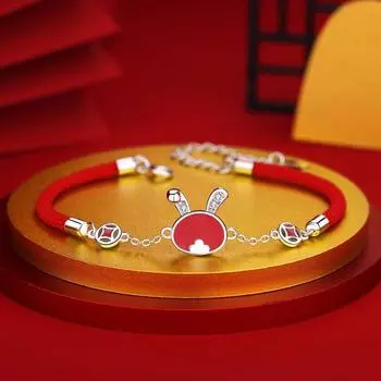 Браслет Red Rope Fortune Rabbit из стерлингового серебра S925 года рождения для женщин, новый китайский стиль, чувствительный к температуре, меняющий цвет браслет 925