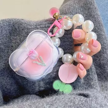 Браслет с градиентом розовых тюльпанов и 3d цветком Love Heart, чехол для наушников для Apple Airpods 1 3 Pro 2nd 2, беспроводная зарядная коробка Bluetooth For Airpods 1 2