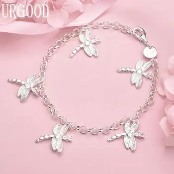 Браслет с подвеской Five Dragonfly AAA Zircon из стерлингового серебра 925 пробы, модные свадебные украшения 20CM