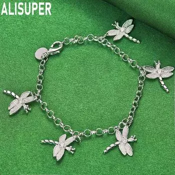 Браслет с подвеской Five Dragonfly AAA Zircon из стерлингового серебра 925 пробы, модные свадебные украшения 20CM
