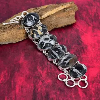 Браслет Septarian Fossil Designer, браслет из чистого серебра 925 пробы, красивый ювелирный браслет ручной работы, подарок на годовщину 8 Inches With Adjustable чёрный