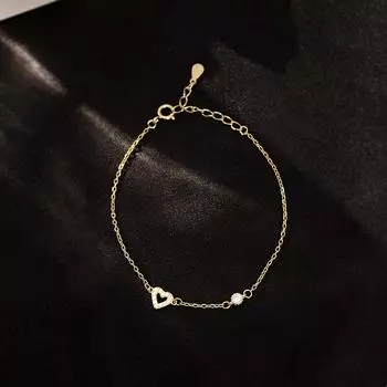 Браслет в форме сердца Love Design: Позолоченное серебро 925 пробы 14 карат для женщин, простое и универсальное. 925 Silver платиновый