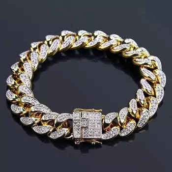 Браслет в стиле хип-хоп Iced Out, кубинская цепочка, браслет с кубическим цирконием для мужчин, позолоченный, подарок на годовщину вечеринки