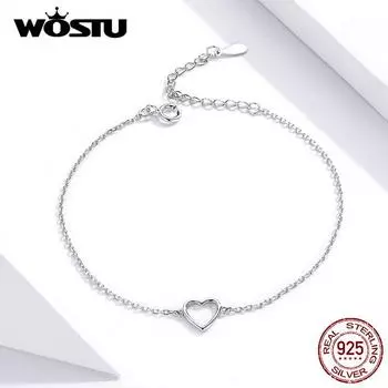 Браслет WOSTU из стерлингового серебра 925 пробы в форме любви, простой браслет из настоящего стерлингового серебра SHC159