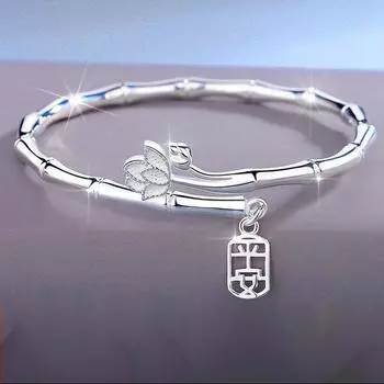 Браслет Zuyin 999,9 Ping An Bamboo Lotus, молодежный серебряный браслет с высокой посадкой, цельный серебряный орнамент Adjustable size