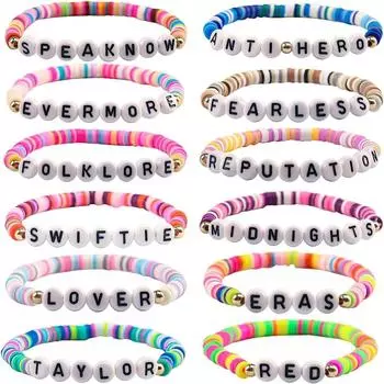 Браслеты Carede Friendship, набор браслетов в стиле TS, браслеты Lover Swiftie для женщин и девочек, браслеты Speaknow Red Evermore ERAS, упаковка из 12 шт. One Size
