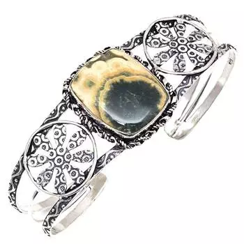 Браслеты-манжеты из серебра с драгоценными камнями Ocean Jasper, 7 дюймов, регулируемые