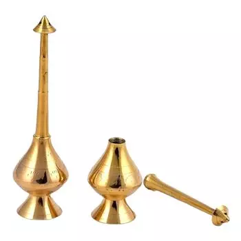 Brass Bottle for Gangajal || Perfume Gulab Pash Sprinklers Gangajal Spray Bottle for Home Temple Pooja (19 cm, 2) 19 CM