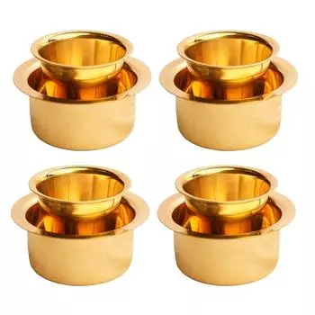 Brass Coffee Cup Dawara/Dabara & Tumbler for Serving Filter Coffee/Tea/Traditional kumbakonam Dabara Set Matt - 150ml (Plain, Set of 4)