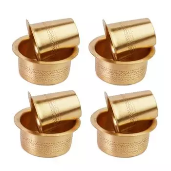 Brass Coffee Cup Dawara/Dabara & Tumbler for Serving Filter Coffee/Tea/Traditional kumbakonam Dabara Set Matt - 150ml (Set of 4)