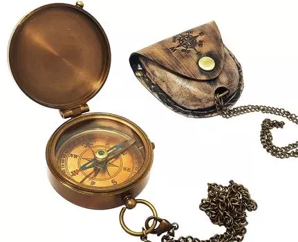 Brass Compass Nautical Pocket Backpacking Compass Leather Case Vintage Campin... золотой