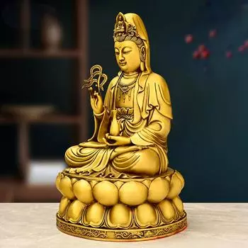 Brass Guanyin Bodhisattva Ornaments Chinese Style Home Decor Foyer Living Room Ancestral Hall Buddha Statue Worship