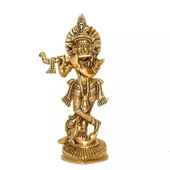 Brass Krishna Statue | Height - 16 cm Aprrox.| Vastu Idol for Home and Office | Zonal Placement - West | золотистый