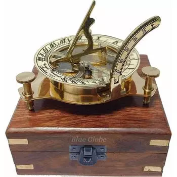 Brass Sundial Compass 3 Inches with Wooden Box Direction Finder Pocket Compass Vintage Reproduction, Compass for Hiking,