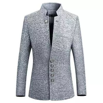 Breasted Mens Single Stand Collar Jacket Business Blazer Coat Chinese Suit Tunic L