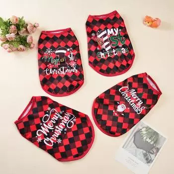 Breathable Cat Vest Clothes For Small Medium Dog Cats Cute Santa Claus Christmas Print Kitten T-shirt Chihuahua Pet Costume Coat XS