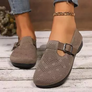 Breathable Kniting Flats Women Autumn Comfort Soft Sole Non-Slip Loafers Shoes Woman Round Toe Flat Heel Casual Walking Shoes 36 кофейный