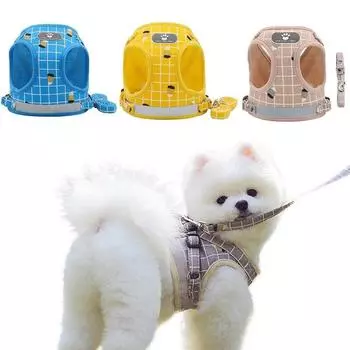 Breathable Mesh Small Dog Harness and Leash Set Puppy Cat Vest Harness Collar For Chihuahua Pug French Bulldog arnes perro XS серый