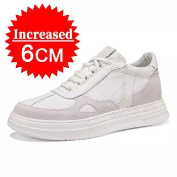 Breathable Sneakers Man Elevator Shoes Height Increase Insole 8cm Leather Taller Shoes Men Leisure Fashion Sports Plus Size37-44 37
