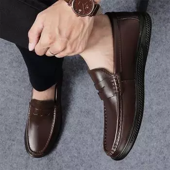 Breathable Summer Business Loafers Shoes Men Comfortable Designer Genuine Leather Flats Men s Shoes Casual Soft Slip on Loafer 38 чёрный