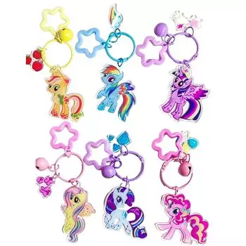 брелок для ключей my little pony, набор из 6 предметов, акриловый ремешок My Little Pony, популярный аниме-персонаж, товары для мобильного телефона, ключи для машины, сумка, украшение, милый, легкий