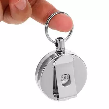 Брелок для ключей Pull Keyring Retractable Telescopic Metal Wire Ring 60cm Prope Anti-Theft Key Chain Clip серебряный