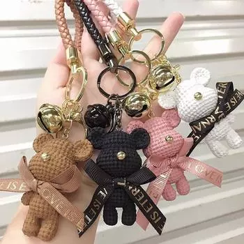 Брелоки для ключей с милым медведем, сумка, подвеска, пряжка для ключей, украшения, автомобильные аксессуары чёрный