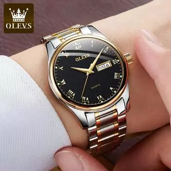 Брендовые часы OLEVS, модные часы для пар, мужские часы с двойным календарем, мужские часы