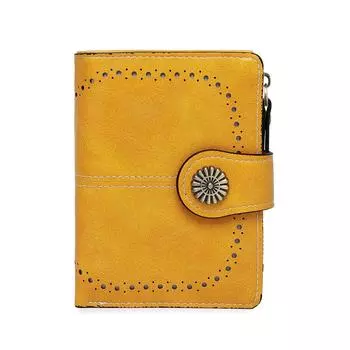 Брендовый полый женский кошелек, кожаный короткий клатч, женский большой вместительный кошелек на молнии, сумка для денег, кошелек для монет, держатель для карт оранжевый