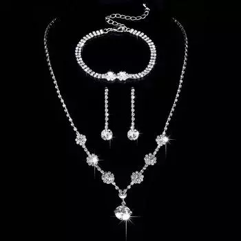 Bridal Suit Celebration Women S Clothing Accessories Silver Claw Chain With Water Diamonds Exquisite Necklace Earrings 705