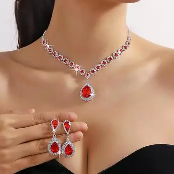 Bridal Wedding Banquet Full Of Diamond Flowers Water Drop Necklace Set Necklace Jewelry