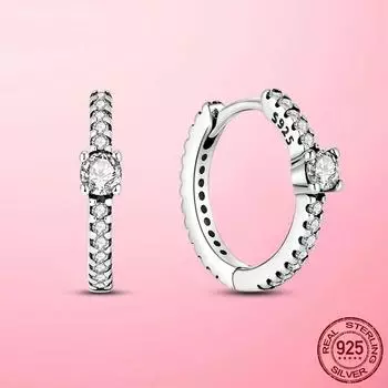 Brincos 925 Sterling Silver Classic Silver Circle Hoop Earrings Clear Zircon Earrings for Women Fashion Jewelry Silver Gift