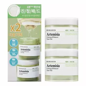 BRINGGREEN Успокаивающие тонер-подушечки Artemisia со сбалансированным pH, 75 листов, специальный набор «2 в 1» (2105 Блок питания)