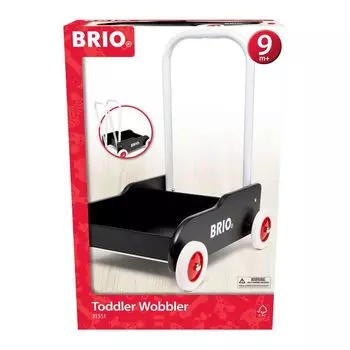 BRIO 31351 Подходит для детей от 9 месяцев и старше. Деревянная обучающая прогулочная тачка «Тележка», цвет черный, (Катаката Игрушка, Игрушка, Игрушка, Практика)