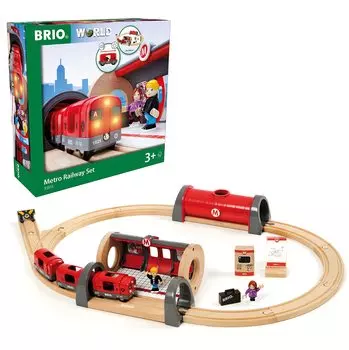 BRIO WORLD Metro Railway Set [Всего 20 деталей] Возраст от 3 лет и старше (Игрушечный поезд с деревянными рельсами) 33513