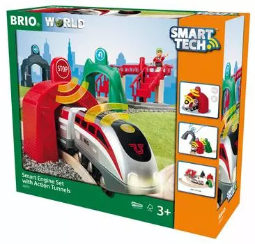 BRIO WORLD Smart Tech Action Tunnel Travel Set Rail Electric 33873 [Деревянная игрушка]