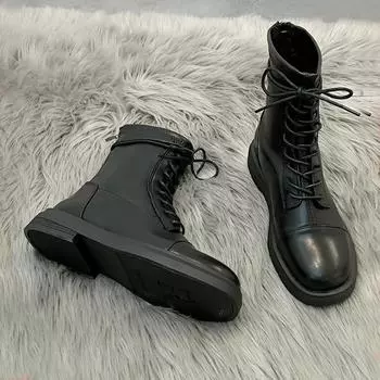 British Martin boots in the autumn and winter of 2024 new versatile flat-bottomed non-slip velvet women s boots short boots heightened and thin 40