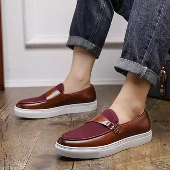 British retro men s loafers metal horseback buckle one-pedal slip-on leather shoes platform casual beanie shoes men s shoes 38