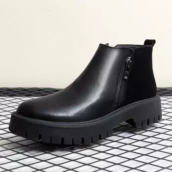 British Style Casual Short Boots Men Fashion Side Zipper High-Top Shoes Man Classic Elegantes Chelsea Ankle Boots Business Shoes 38