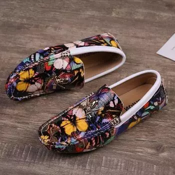 British Style Luxury Loafers Men Flat Shoes Fashion Butterfly Print Casual Shoes Men Moccasins Breathable Slip-on Driving Shoes 39