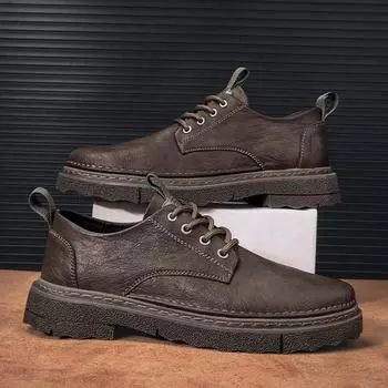 British Style Men s Genuine Leather Shoes Thick Soled Men s Business Shoes Fashion Men s Casual Shoes Men s Oxford Shoe Shoes 38 чёрный